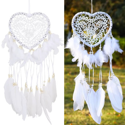 Handmade Dream Catcher | Dream Catcher XXL | Large Handmade Dream Catcher | Dream Catcher - Large Dream Catcher | Heart Dream Catcher | With Feathers | White.