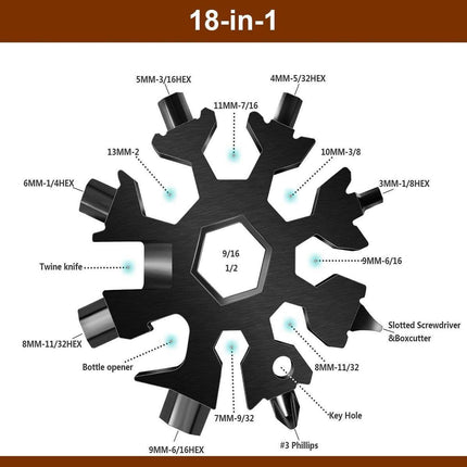 18-in-1 Snowflake Multitool - Ring Wrench - Allen Wrench - Screwdriver - Bottle Opener - Knife - Snowflake - Father's Day Gift Tip - Pearlescent / Colorful.
