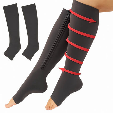Duo Pack Compression Socks With Zipper | Compression Socks | Support Socks | Airplane Socks | Anti-Fatigue | Size S/M (35-39) | Black.