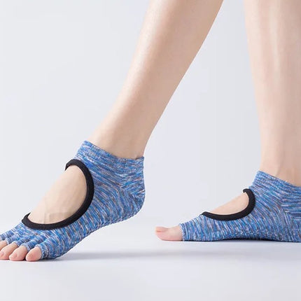 Yoga Socks Full Open Toe | Full Toe Yoga Sock | With Anti-Slip Bottom | Anti-Slip Socks | Pilates Socks | Size 36-40 | Blue Pattern.
