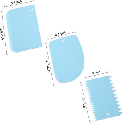 Dough Scraper | Cake Scraper | Dough Cutter | Dough Scraper | 3-Piece | Blue.