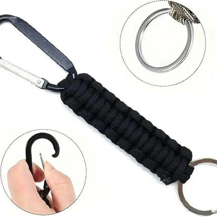 Paracord Survival Keychain with Carabiner | Emergency Kit | Extra Strong | Black.