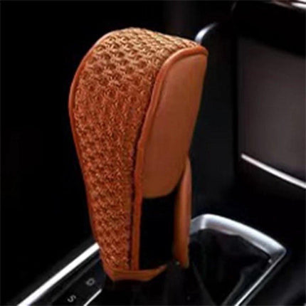 PU Leather Gear Shift Cover | Gear Shift Cover | Non-Slip | Anti-Sweat | Luxury Car Gear Shift Cover | Universal | Brown.
