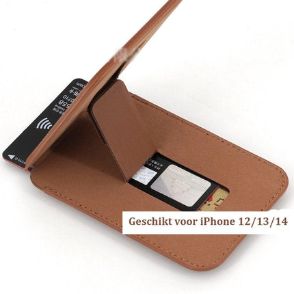 Magnetic Card Holder & Stand Suitable for MagSafe | Suitable for iPhones 12/13/14 | RFID Protection | Credit Card Holder | Card Holder | With Stand | 3 Cards | Brown.