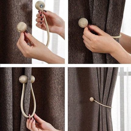 Set of 2 Magnetic Curtain Holders | Curtain Tieback | Curtain Holder | Magnetic Curtain Cord | Curtain Buckle | Universal | Beige.
