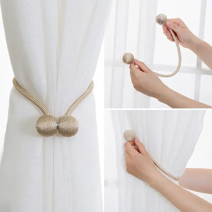 Set of 2 Magnetic Curtain Holders | Curtain Tieback | Curtain Holder | Magnetic Curtain Cord | Curtain Buckle | Universal | Beige.