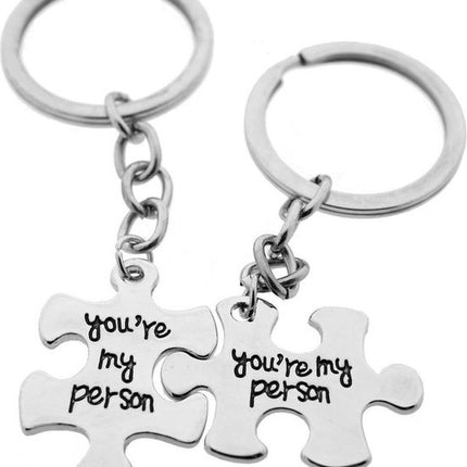 Keychain with Text "You're My Person" | 2-Piece | Koppes Keychain | Stainless Steel | Silver.