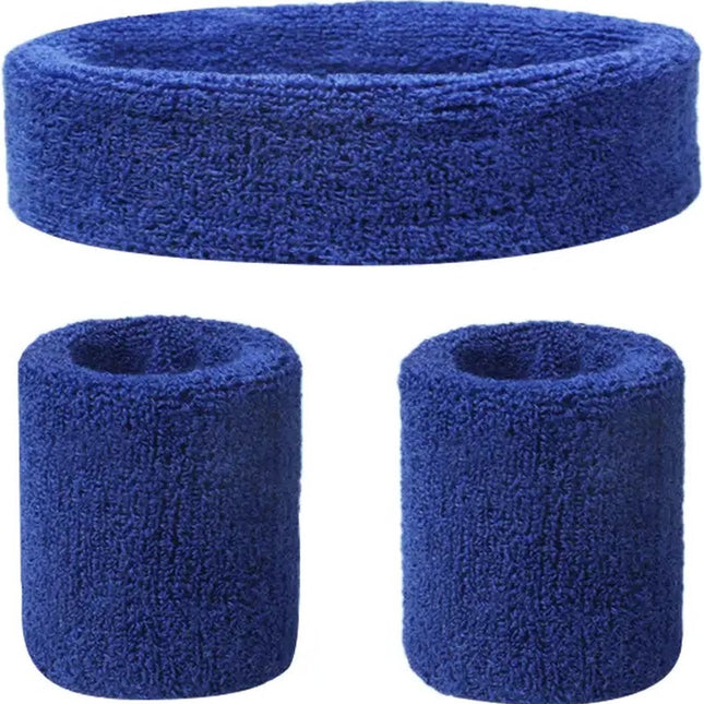 3-Piece Set of Headband & 2x Wristband Set | Sweatband | Sweatbands | Head and Wrist | Sports Bands | Dark Blue