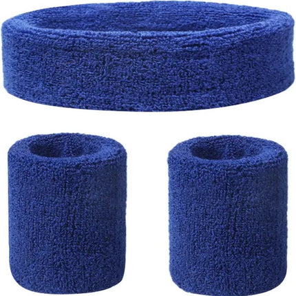 3-Piece Set of Headband & 2x Wristband Set | Sweatband | Sweatbands | Head and Wrist | Sports Bands | Dark Blue.