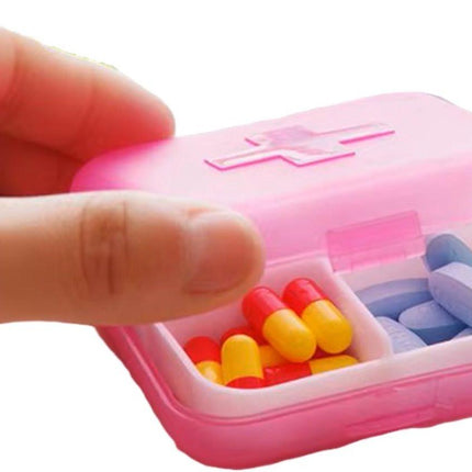 Medicine box | Pill box | Pill case | 4 compartments | Sealed | Red.