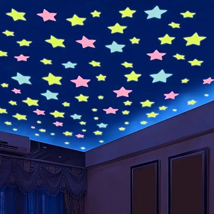 Star Glow In Dark Wall Stickers 100 Pieces | Luminous Star Wall Stickers | Multicolored Stars | PVC | Multicolor.