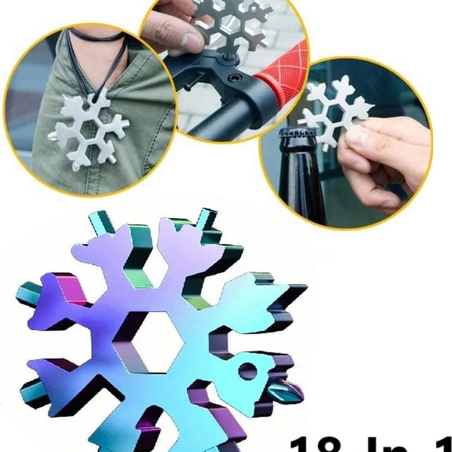 18 in 1 Multipocket Tool | 18 Functions | Stainless Steel | Multitool Keychain | Bicycle Tools | Snowflake | Multicolor