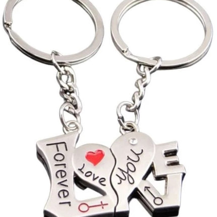 2-Piece Keychain Forever Love You | Couples Keychain | For Him & Her | Silver.