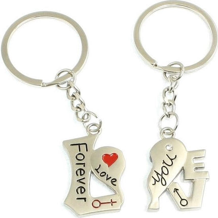 2-Piece Keychain Forever Love You | Couples Keychain | For Him & Her | Silver.