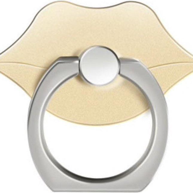 Gold-colored lips Ring finger holder - stand for phone or tablet.
