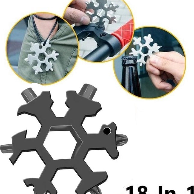 18 in 1 Multipocket Tool | 18 Functions | Stainless Steel | Multitool Keychain | Bicycle Tools | Snowflake | Black