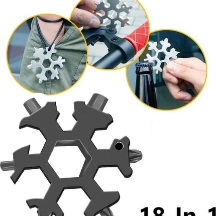 18 in 1 Multipocket Tool | 18 Functions | Stainless Steel | Multitool Keychain | Bicycle Tools | Snowflake | Black.