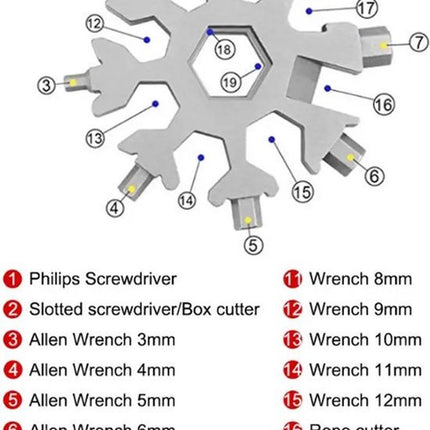 18 in 1 Multipocket Tool | 18 Functions | Stainless Steel | Multitool Keychain | Bicycle Tools | Snowflake | Black.