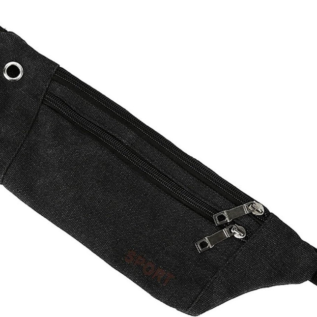 Sporty Waist Bag | Running Belt | Fanny Pack | Crossbody Bag | With Phone Holder & Cable Opening | Running Bag | Unisex | Black