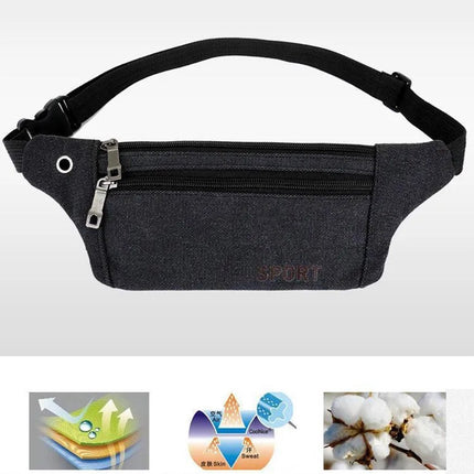 Sporty Waist Bag | Running Belt | Fanny Pack | Crossbody Bag | With Phone Holder & Cable Opening | Running Bag | Unisex | Black.