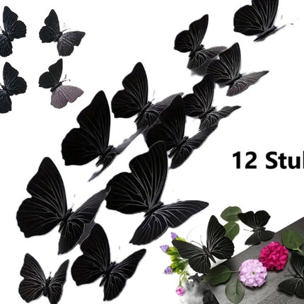 Set of 12 3D Butterfly Wall Decoration | Wall Butterflies | Nursery Decoration | Foldable Wall Stickers | Butterfly Wall Stickers | Black.
