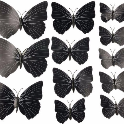 Set of 12 3D Butterfly Wall Decoration | Wall Butterflies | Nursery Decoration | Foldable Wall Stickers | Butterfly Wall Stickers | Black.