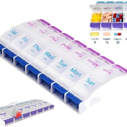 Medicine box | Pill box | Pill case | Medicine box | Pill Box | With Push Button | 7 days | 2 Daily portions.