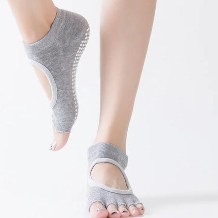Yoga Socks Full Open Toe | Full Toe Yoga Sock | With Anti-Slip Bottom | Anti-Slip Socks | Pilates Socks | Size 36-40 | Grey.