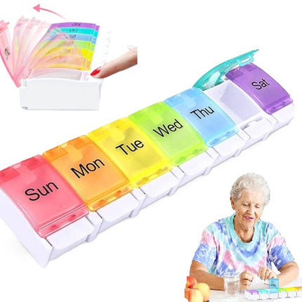 Pill Box | Pill Box | Medicine Box | Pill Box | Sunday to Saturday | 7 Days | 1 Week | Push Button | Multicolor.