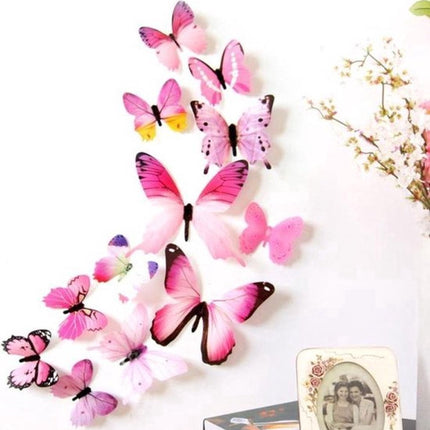 3D Wall Decoration Butterflies 12 Pieces | Wall Butterflies | Butterfly Wall Stickers | Pink.