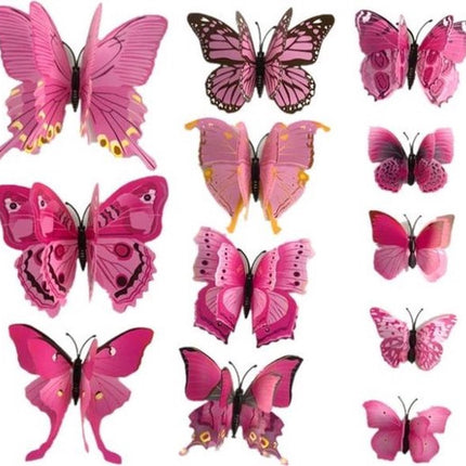 3D Wall Decoration Butterflies 12 Pieces | Wall Butterflies | Butterfly Wall Stickers | Pink.