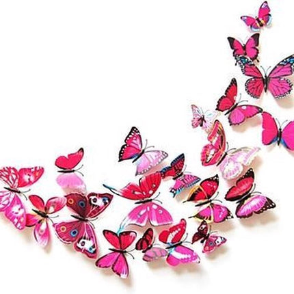 3D Wall Decoration Butterflies 12 Pieces | Wall Butterflies | Butterfly Wall Stickers | Pink.