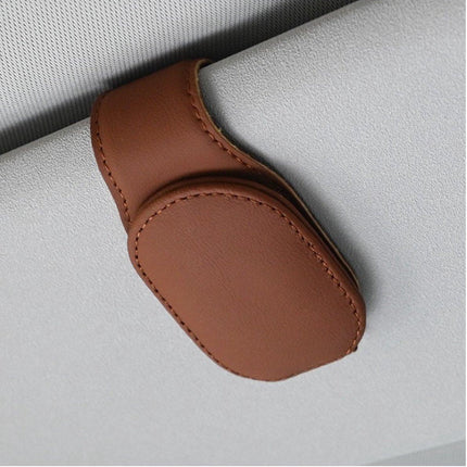 Car Sunglasses Holder PU Leather | Sun Visor Holder | Glasses Holder | Reading Glasses Holder | Storage Clip | Brown.