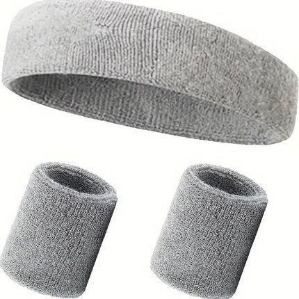 Set of Headband and 2x Wristbands Set | Sweatband | Sweatbands | Head and Wrist | Sports Bands | Grey.