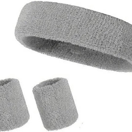 Set of Headband and 2x Wristbands Set | Sweatband | Sweatbands | Head and Wrist | Sports Bands | Grey.