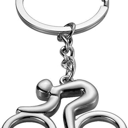 Metal cyclist keychain, length approx. 8.5 cm, width approx. 4 cm..