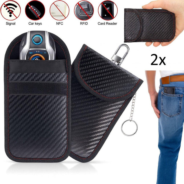 2x RFID Anti-theft Protective Case for Car Key | Carbon Keyless Entry Protective Case | With Hook.