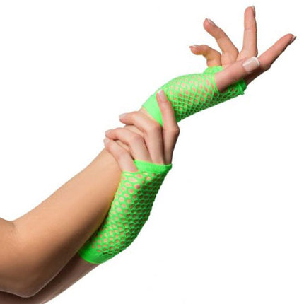 Partychimp Fingerless Fishnet Gloves Women's Elastane Green.
