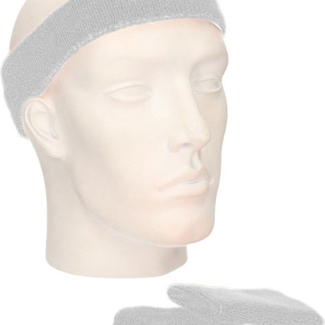 Set of light grey sweatbands - Light grey sports day set of wrist and head sweatbands
