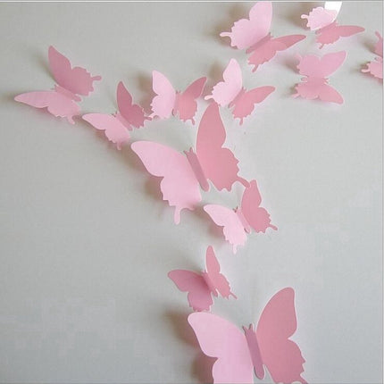 3D Wall Decoration Butterflies 12 Pieces | Wall Butterflies | Butterfly Wall Stickers | Solid Wall Stickers | Pink.