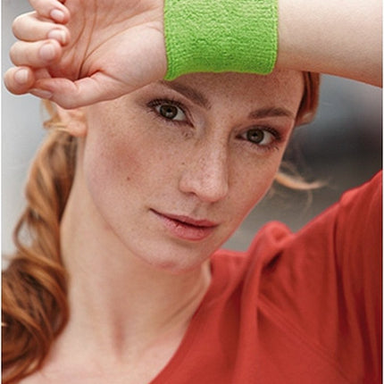 Light blue sweatband for the wrist.