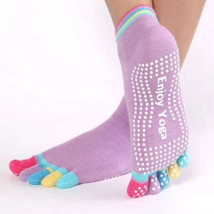 Full Toe Yoga Socks | Full Toe Yoga Sock | With Anti-Slip Bottom | Anti-Slip Socks | Pilates Socks | Size 36-40 | Purple With Colorful Toes.