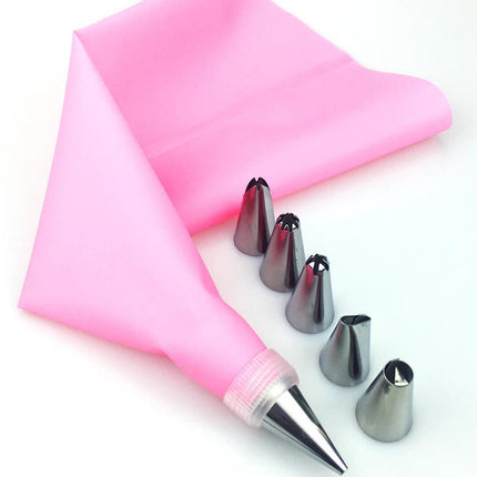 Piping Bag Cake Decoration for Whipped Cream - 6 Nozzles - 1 Piece Pink.