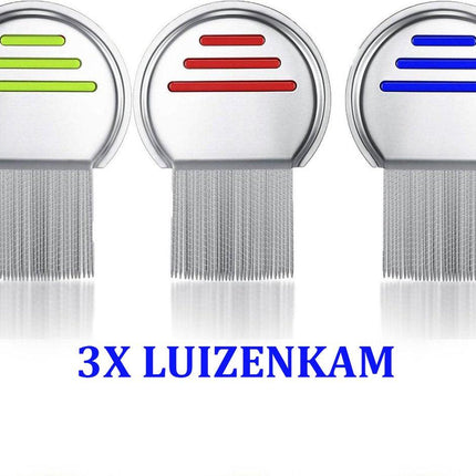 Set of 3 Lice Combs | Lice Brush | Flea Comb | Nits Comb | Dust Comb | Lice Remover | Stainless Steel | Green, Blue & Red.
