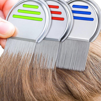 Set of 3 Lice Combs | Lice Brush | Flea Comb | Nits Comb | Dust Comb | Lice Remover | Stainless Steel | Green, Blue & Red.