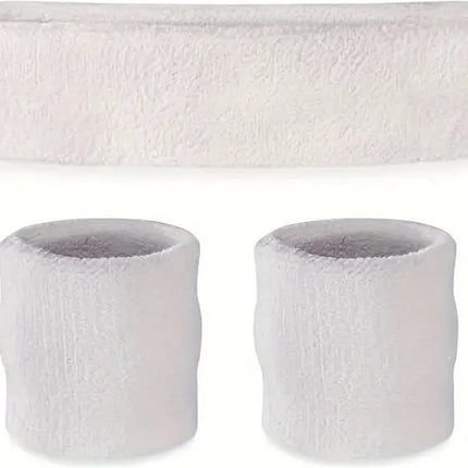 Headband + 2 Wristbands | Sweatband Set | Sweatbands | Head and Wrist Sweatband | Sports Bands | White.
