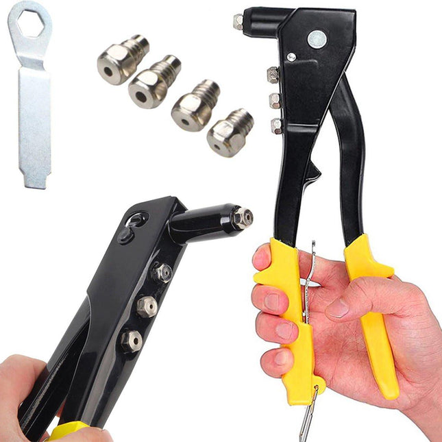 Rivet gun - Blind riveting tool - Pop rivet gun - with 4 tips for 2.4 mm, 3.2 mm, 4.0 mm, and 4.8 mm.