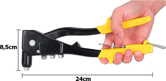 Rivet gun - Blind riveting tool - Pop rivet gun - with 4 tips for 2.4 mm, 3.2 mm, 4.0 mm, and 4.8 mm.