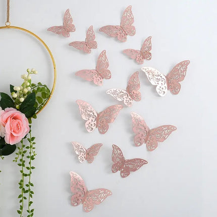 3D Wall Decoration Butterflies 12 Pieces | Wall Decoration | Wall Butterflies | Butterfly Wall Stickers | Rose Gold.