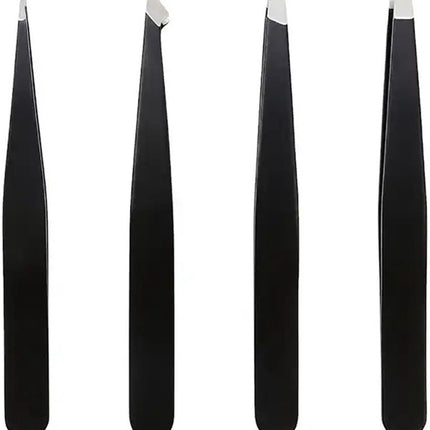 4-Piece Eyebrow Plucking Tweezers Set | Eyebrow Hair Removal | Tweezers | Facial Hair Removal | Black.